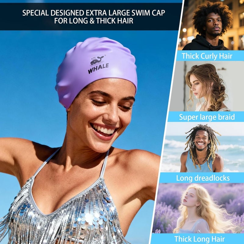 Whale Extra Large Swim Cap for Women Men Non-Slip, High Elasticity Keeps Hair Dry Unisex Large Size Suitable for Long Hair, Curly Hair and African Dreadlocks - Image 4